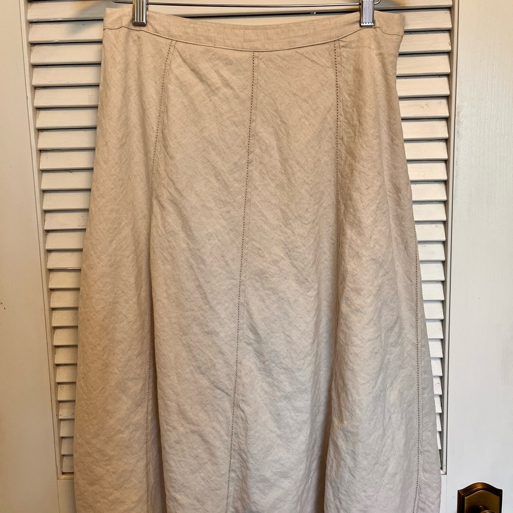 Classic Neutral Cream A-Line Linen Panel Skirt, long